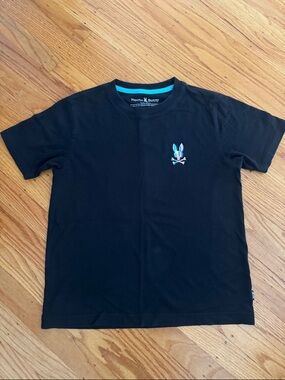 Psycho Bunny Black Tee with Teal and Pink Logo